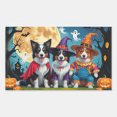 Sticker Rectangulaire Collies frontalières Chiens Citrouille Halloween D (Devant)