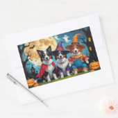 Sticker Rectangulaire Collies frontalières Chiens Citrouille Halloween D (Enveloppe)