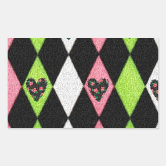 Sticker Rectangulaire Colorful harlequin Print with Rose Hearts (Devant)