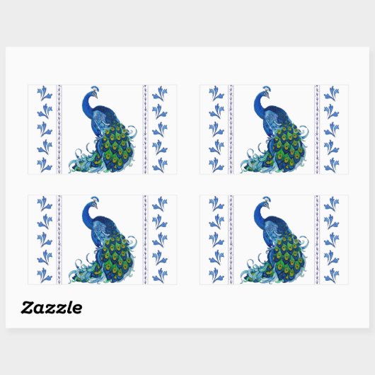 Sticker Rectangulaire Conception classique de paon (Feuille)