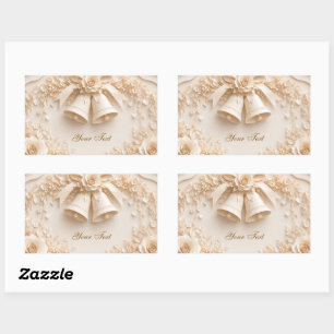 Sticker Rectangulaire Conception de mariage élégante avec cloches et ros