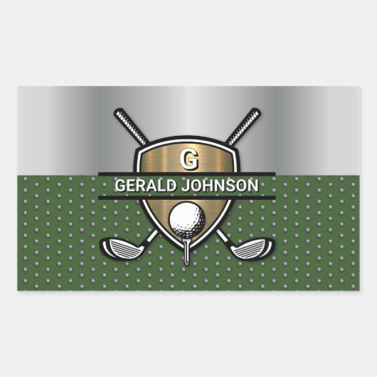 Sticker Rectangulaire Conception de monogramme de golf avec bouclier dor (Devant)
