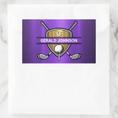 Sticker Rectangulaire Conception de monogramme de golf de bouclier doré (Sac)