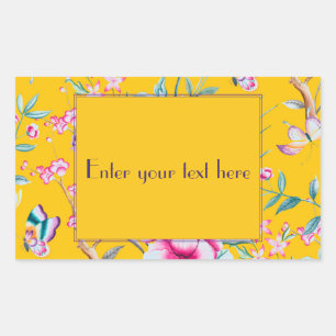 Sticker Rectangulaire Conception de monogramme floral jaune personnalisé