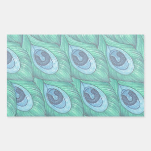 Sticker Rectangulaire Conception de Motif Peacock turquoise