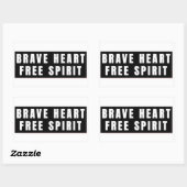 Sticker Rectangulaire Conception de texte Cœur Brave et Esprit Libre (Feuille)