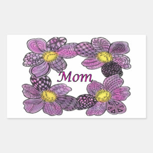 Sticker Rectangulaire Conception MOM à fleurs violettes