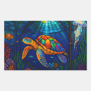 Sticker Rectangulaire Conception vibrante de tortue marine en verre colo