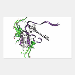 Sticker Rectangulaire Conception vintage de clé et verrou violet