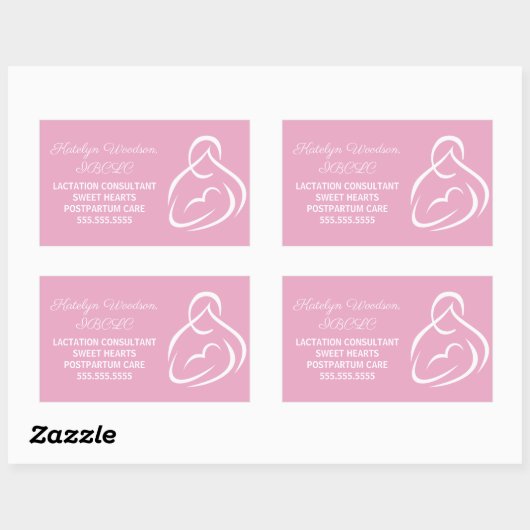 Sticker Rectangulaire Consultant en lactation Expert en allaitement rose (Feuille)