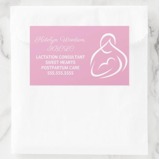Sticker Rectangulaire Consultant en lactation Expert en allaitement rose (Sac)