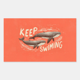Sticker Rectangulaire Continuez à nager Baleines