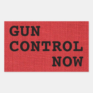 Sticker Rectangulaire Contrôle des armes à feu maintenant sur Red Linen 