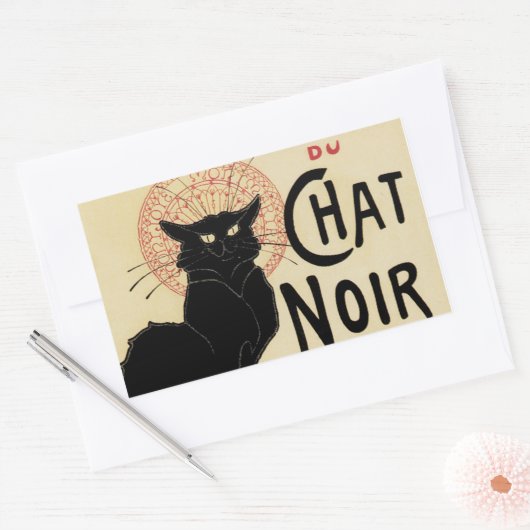 Sticker Rectangulaire Conversation Noir~Chat noir (Enveloppe)
