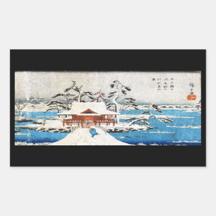 Sticker Rectangulaire Cool japonais vintage ukiyo-e lac shrine neige