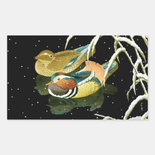 Sticker Rectangulaire Cool mandarina canard japonais noir étang neige