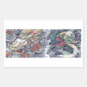 Sticker Rectangulaire Cool oriental dragon god tatouage