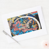Sticker Rectangulaire Cool oriental japonais ancien Samurai démon combat (Enveloppe)
