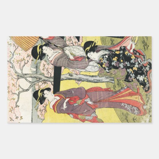 Sticker Rectangulaire Cool oriental japonais classique geisha lady art (Devant)