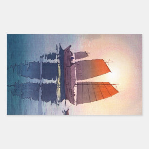 Sticker Rectangulaire Cool oriental japonais Hiroshi Yoshida matin