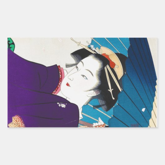 Sticker Rectangulaire Cool oriental Takane Koko Geisha avec parapluie (Devant)