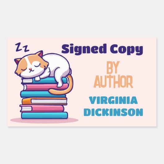 Sticker Rectangulaire Copie signée Auteur Livre Signer Cute Cat (Devant)