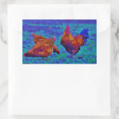Sticker Rectangulaire Coq et poules arc-en-ciel, bleu électrique (Sac)
