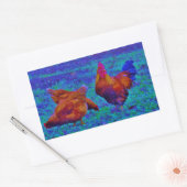 Sticker Rectangulaire Coq et poules arc-en-ciel, bleu électrique (Enveloppe)