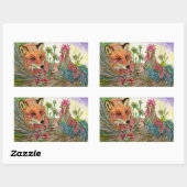 Sticker Rectangulaire Coq Et Renard (Feuille)