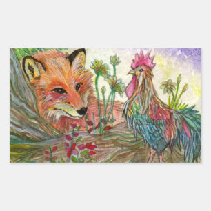 Sticker Rectangulaire Coq Et Renard