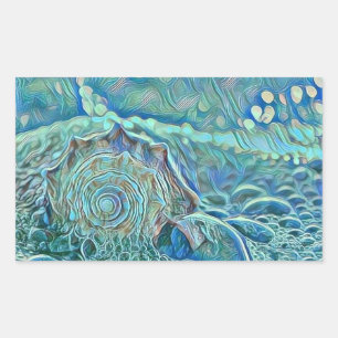 Sticker Rectangulaire Coquille marine bleue dans la peinture de mer mous