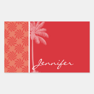 Sticker Rectangulaire Corail tropical et spirale rouge