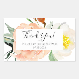 Sticker Rectangulaire Coral Aquarelle Fleurs Fête des mariées Merci