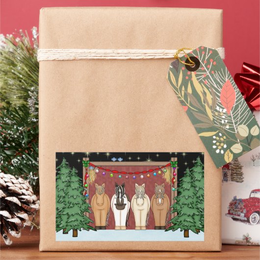 Sticker Rectangulaire Corbeau troupeau de chevaux Noël Vacances Cheval (vacances)