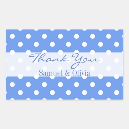 Sticker Rectangulaire Cornflower Blue Rectangle Polka Dotée Merci (Devant)