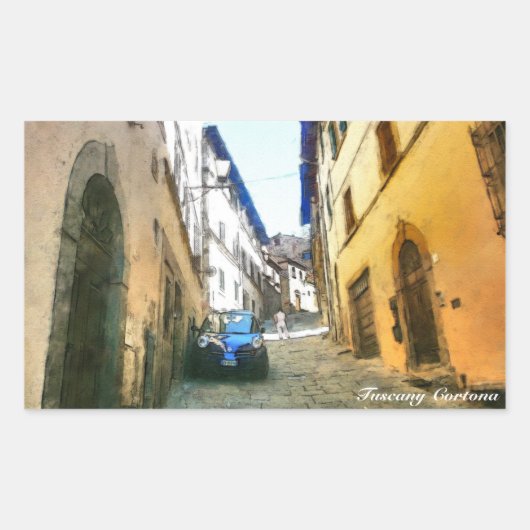Sticker Rectangulaire Cortona Italia Toscane. (Devant)