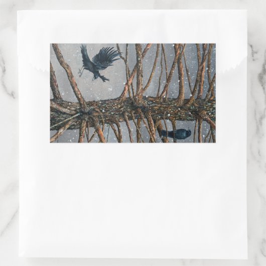 Sticker Rectangulaire Corvus Corvidae and the Cedar (Sac)