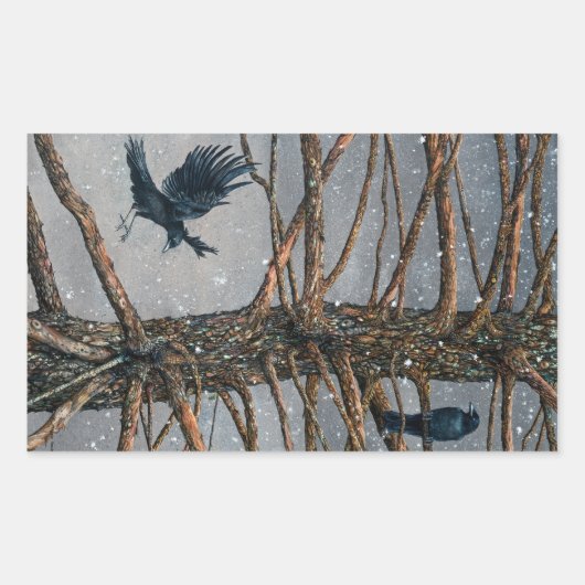 Sticker Rectangulaire Corvus Corvidae et le Cèdre (Devant)