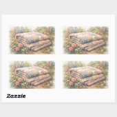 Sticker Rectangulaire Cottagecore Floral Patchwork Quilt Watercolor (Feuille)