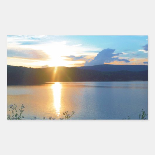 Sticker Rectangulaire Coucher de soleil bleu sur le lac (Devant)