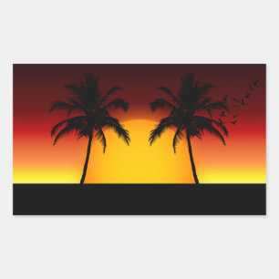Sticker Rectangulaire Coucher de soleil et palmiers tropicaux