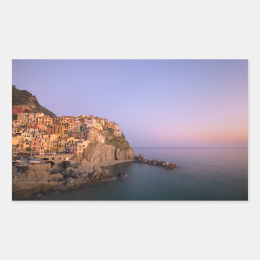 Sticker Rectangulaire Coucher de soleil sur le village de Manarola dans  (Devant)