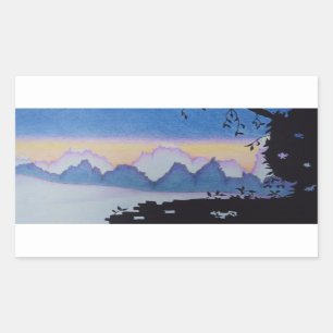 Sticker Rectangulaire Coucher de soleil sur les montagnes abstrait