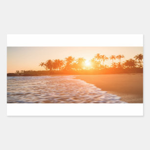 Sticker Rectangulaire Coucher du soleil sur la plage avec des cocotiers