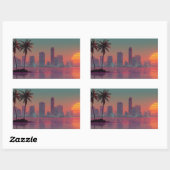 Sticker Rectangulaire Coucoucher de soleil Retro Synthwave Cityscape (Feuille)