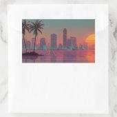 Sticker Rectangulaire Coucoucher de soleil Retro Synthwave Cityscape (Sac)