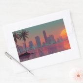 Sticker Rectangulaire Coucoucher de soleil Retro Synthwave Cityscape (Enveloppe)