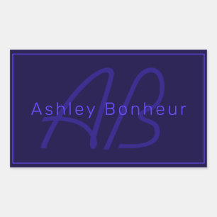 Sticker Rectangulaire Couleurs Deep Purple Modernes Nom et Monogramme