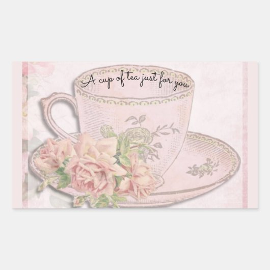 Sticker Rectangulaire Coupe de thé pour la fête des mères rose (Devant)