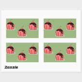 Sticker Rectangulaire Coupes de crème glacée rose sur vert (Feuille)